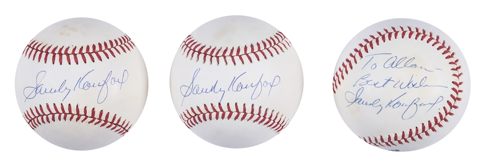 Sandy Koufax Signed ONL Baseball Trio - High Grade (Beckett)